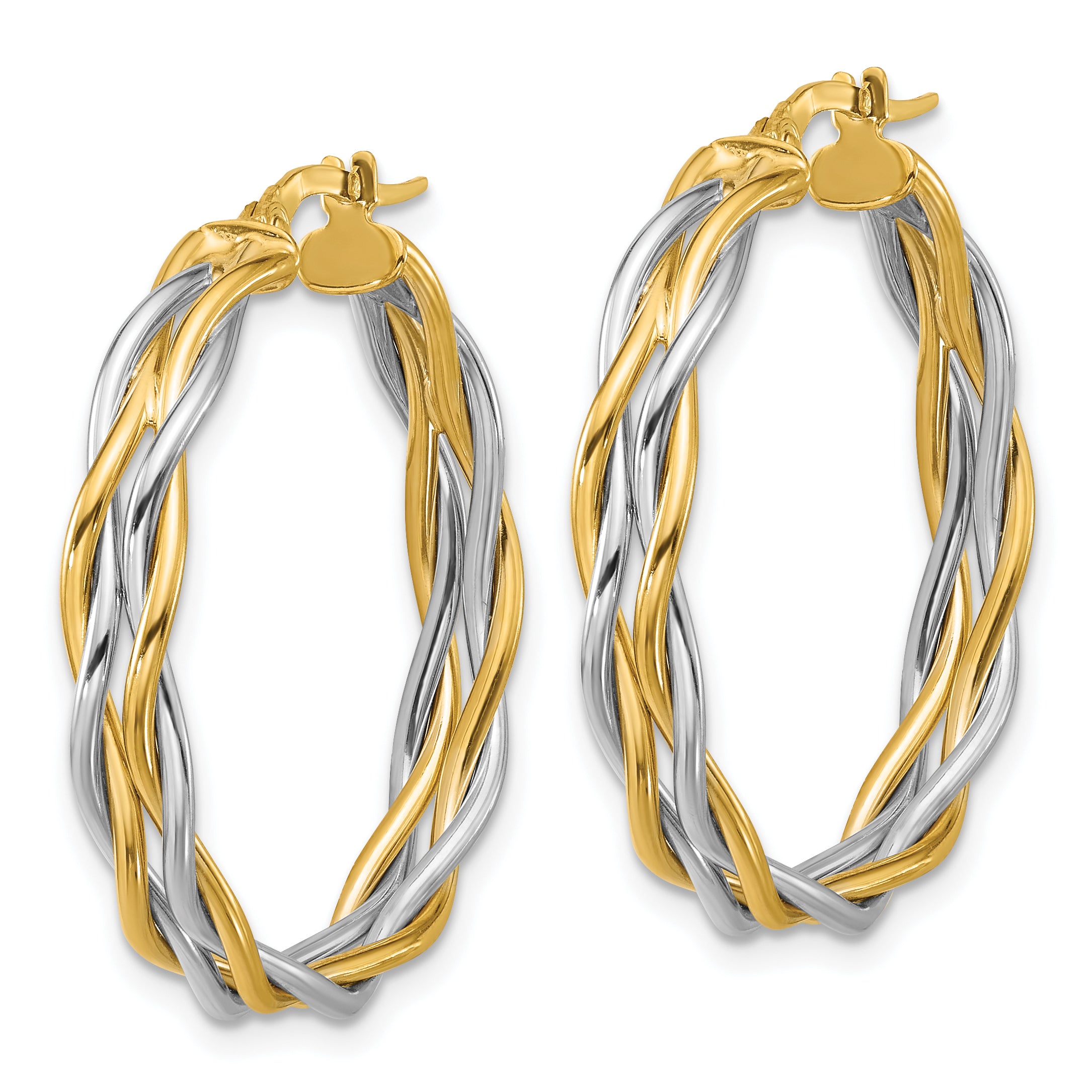 14K with Rhodium Polished Twisted Round Hoop Earrings Secondary image