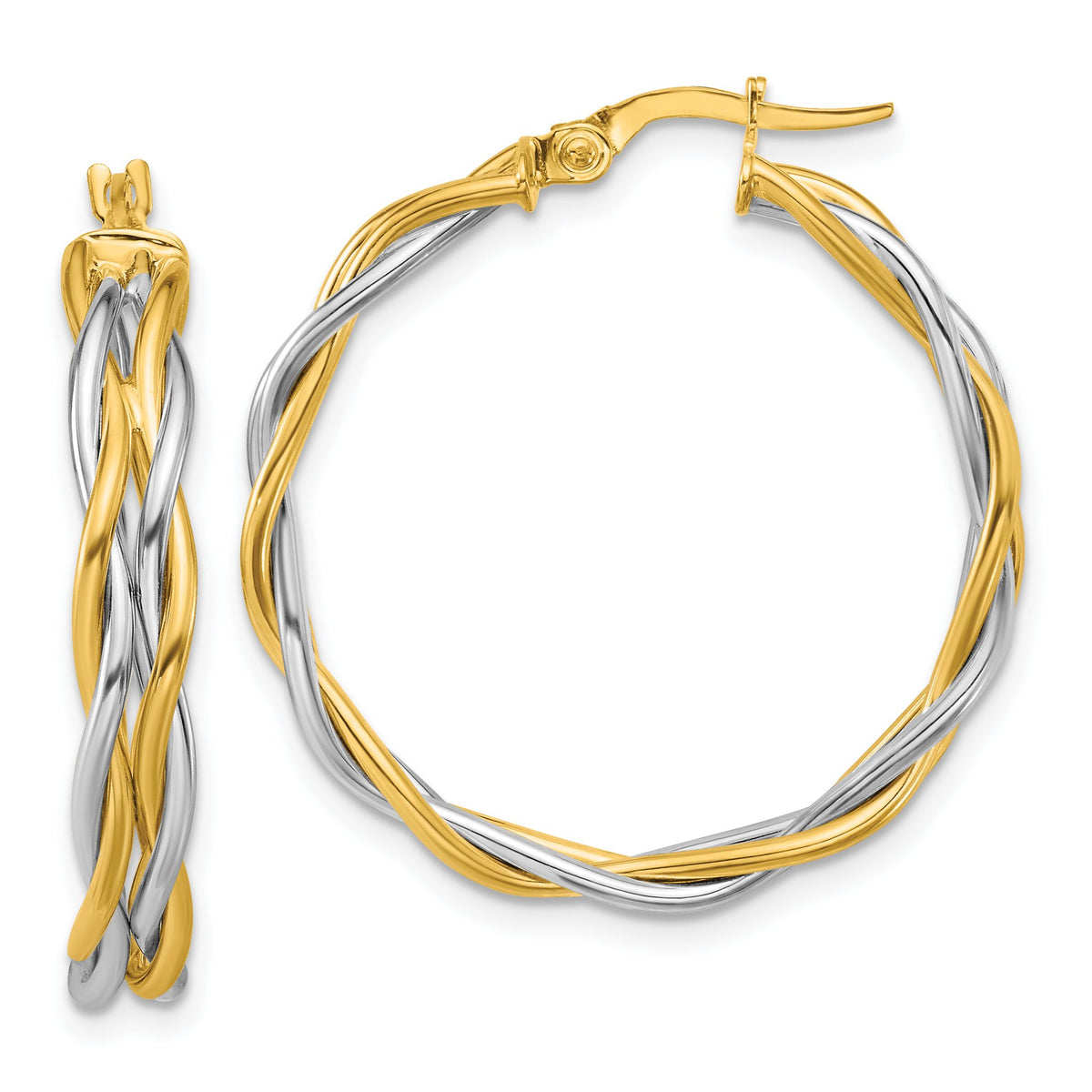 Twisted Round Hoop Earrings in 14K Two-Tone Gold, 30mm - Sophia Jewelers Main image