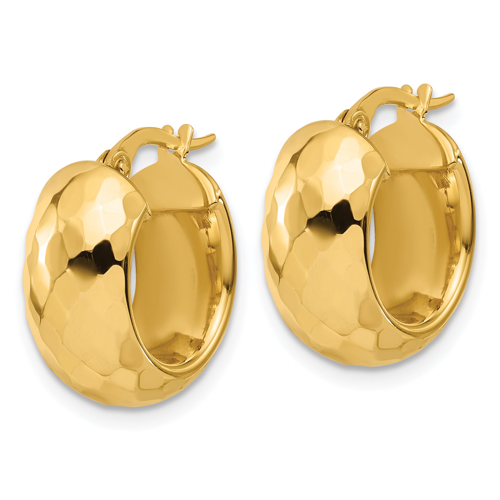 14K Polished and Diamond-cut Hoop Earrings Secondary image