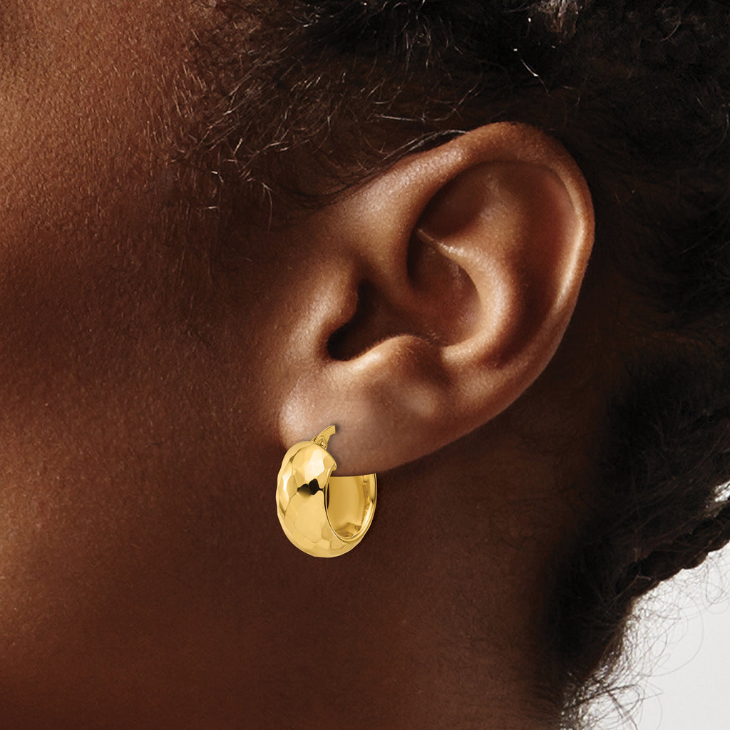 14K Polished and Diamond-cut Hoop Earrings
