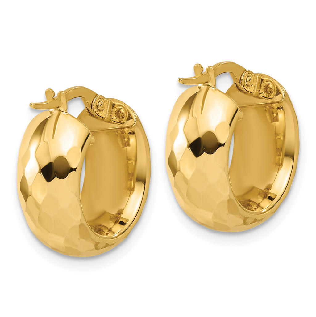 14K Polished and Diamond-cut Hoop Earrings