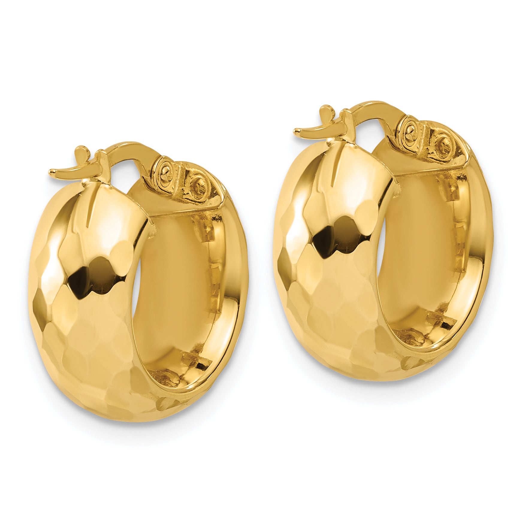14K Polished and Diamond-cut Hoop Earrings