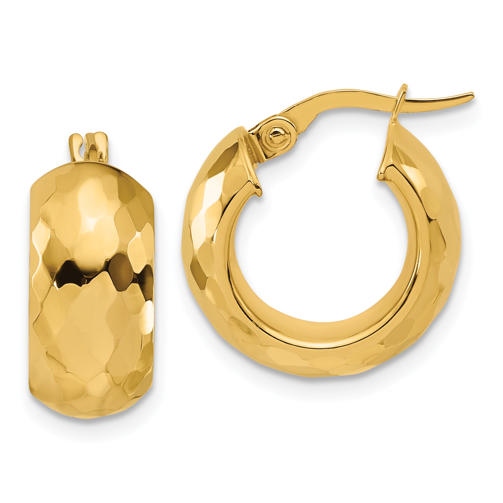 14K Polished and Diamond-cut Hoop Earrings Main image