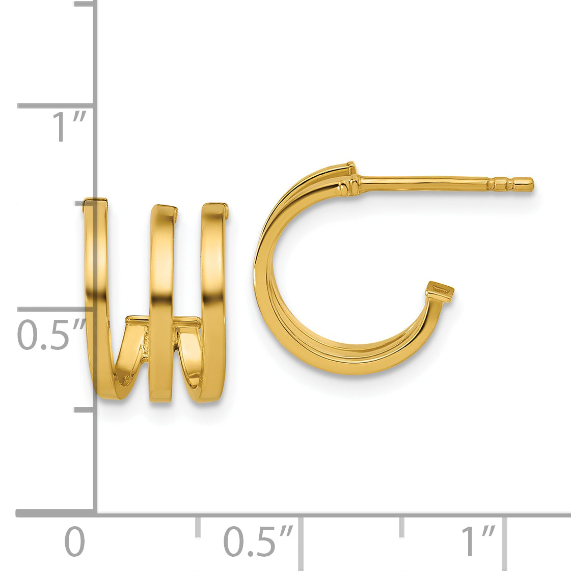 14K Polished 3-row Post J-hoop Earrings