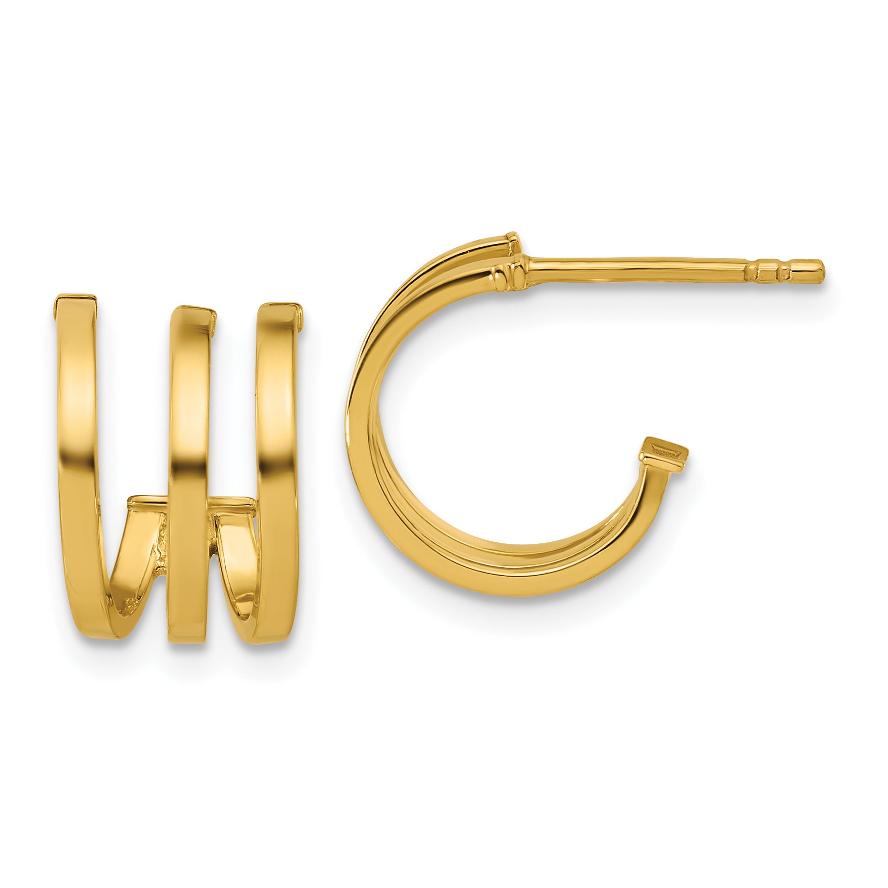14K Polished 3-row Post J-hoop Earrings Main image