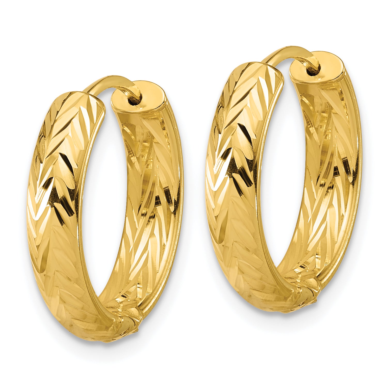 Leslie's' 14K Polished and Dia-cut Hinged Hoop Earrings Secondary image