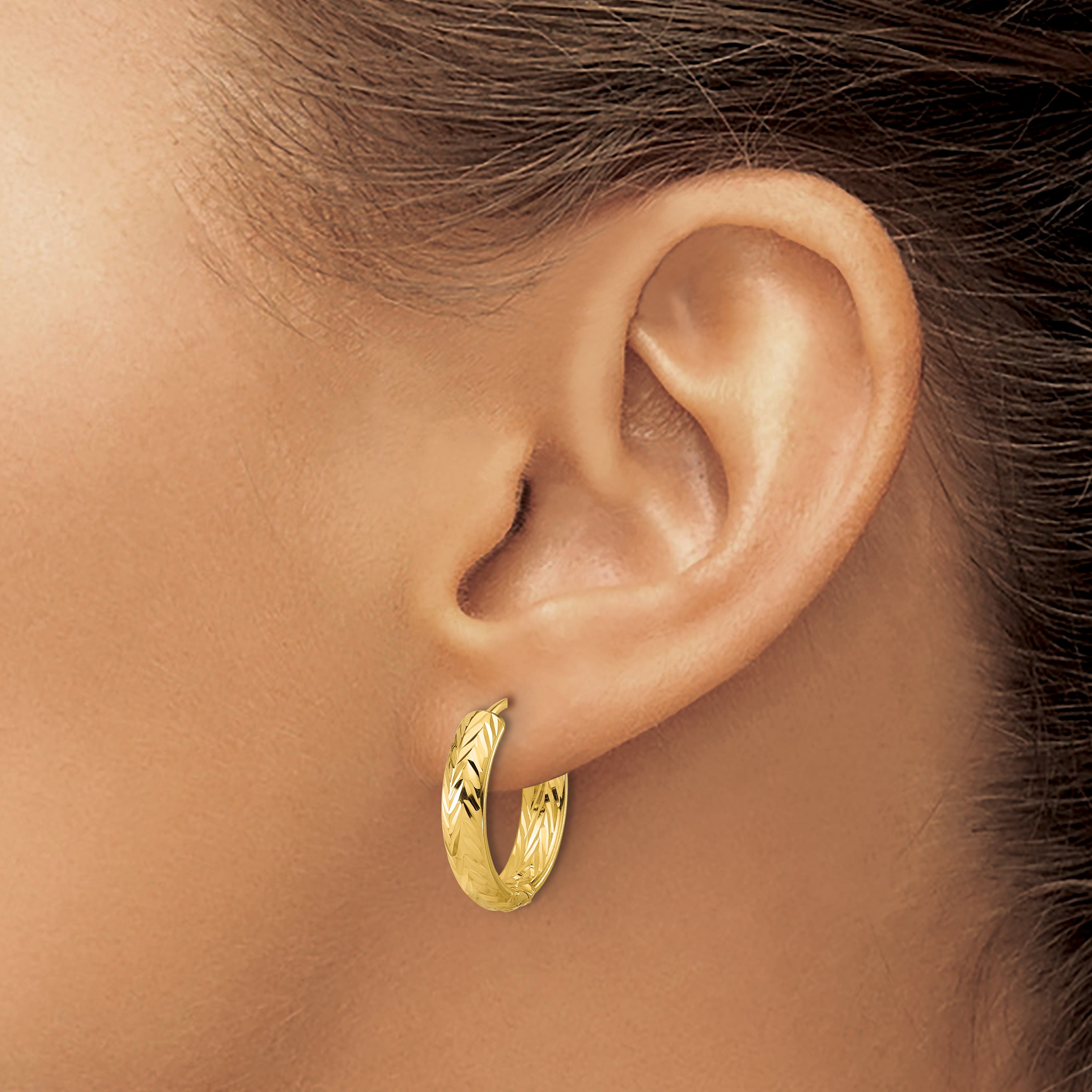 Leslie's' 14K Polished and Dia-cut Hinged Hoop Earrings
