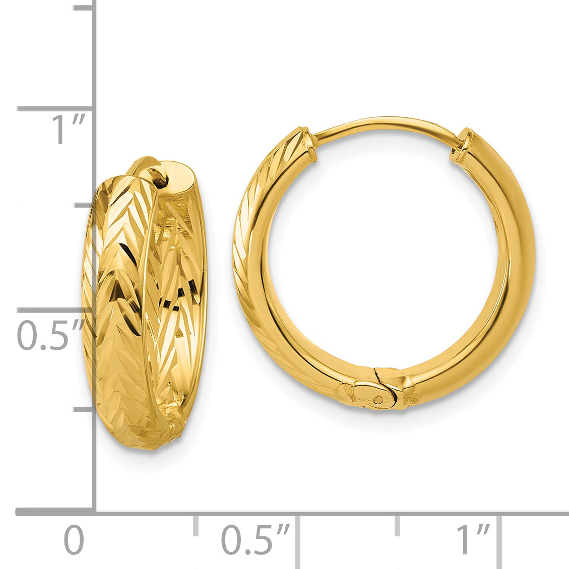 Leslie's' 14K Polished and Dia-cut Hinged Hoop Earrings