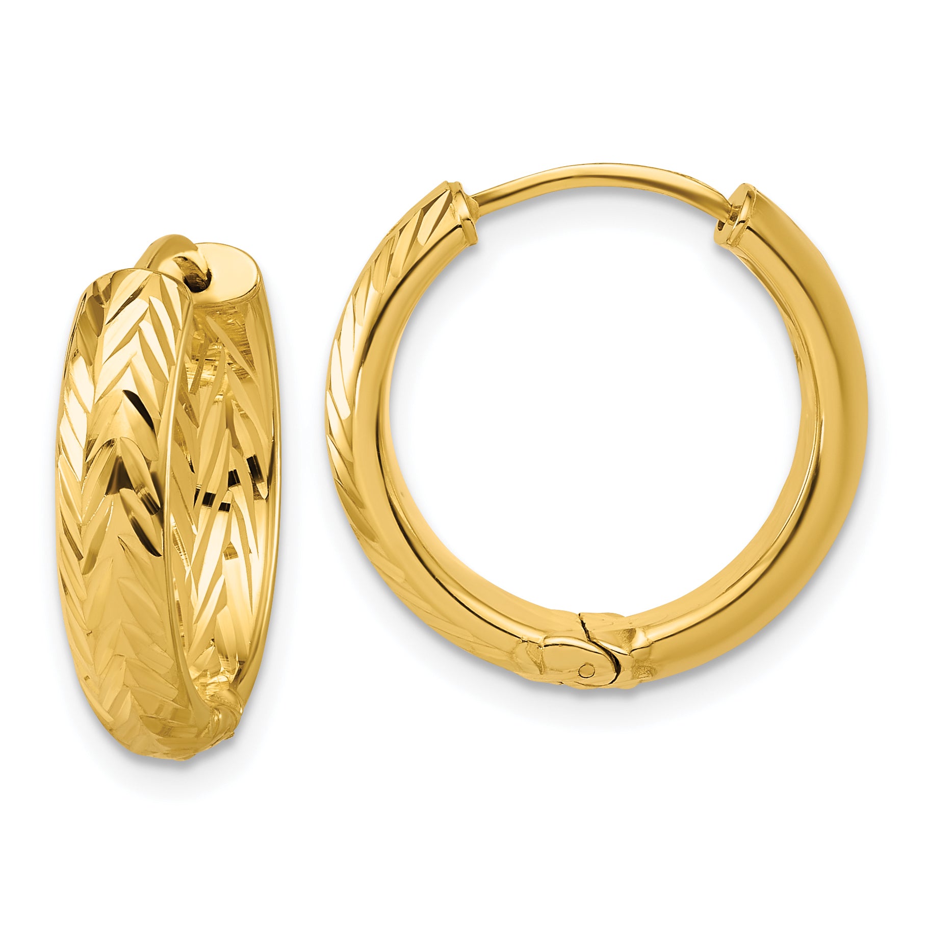 Leslie's' 14K Polished and Dia-cut Hinged Hoop Earrings Main image