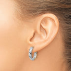14K w/Rhodium Polished/Dia-cut Hinged Hoop Earrings