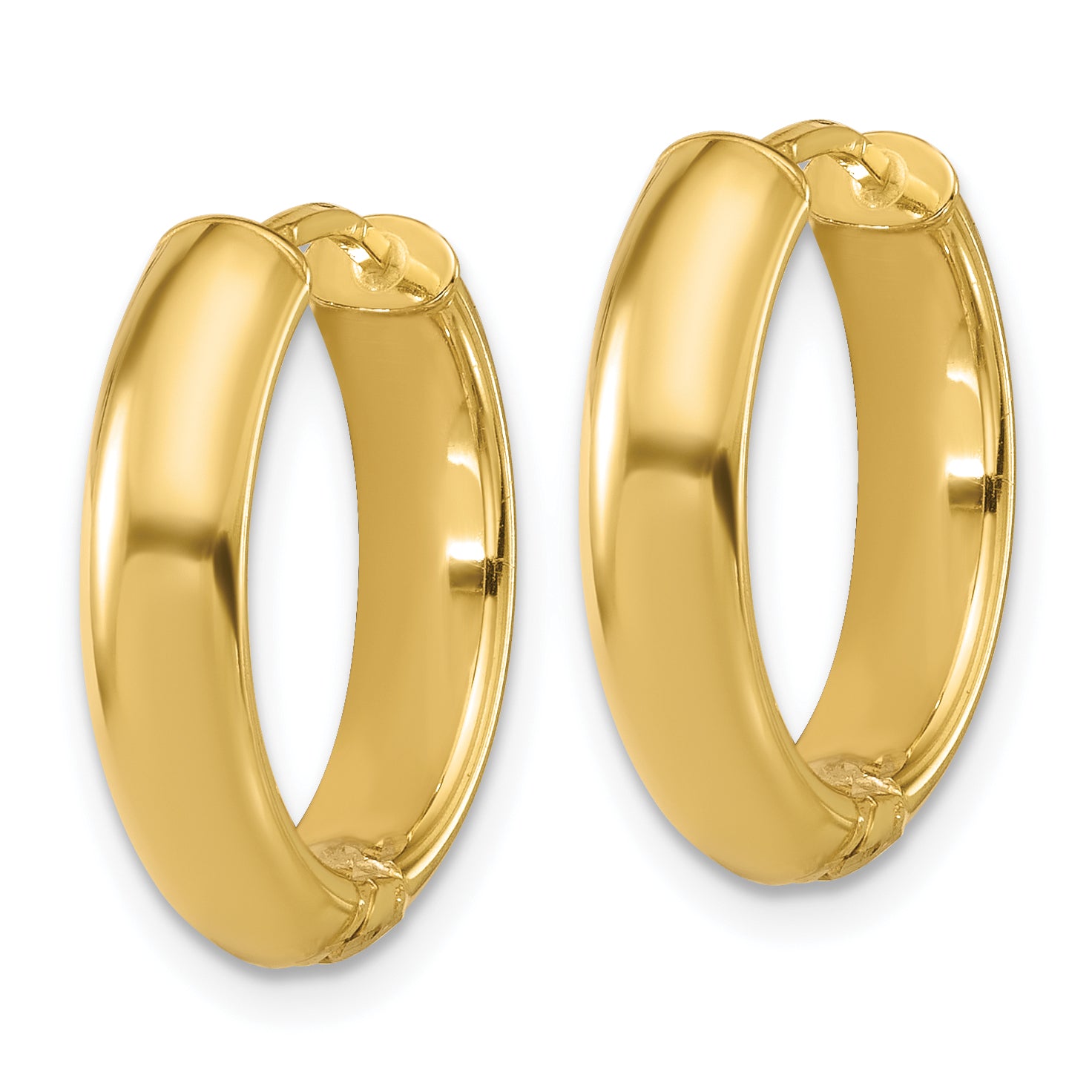 14K w/Rhodium Polished/Dia-cut Hinged Hoop Earrings