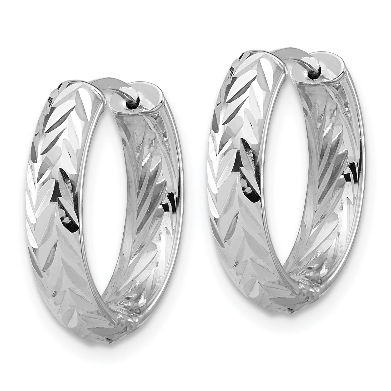 Leslie's' 14K w/White RH-plat Polish/Dia-cut Hinged Hoop Earrings Secondary image