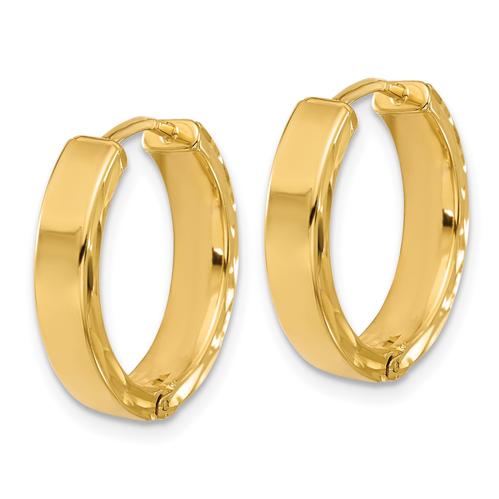 Leslie's' 14K Polished and Dia-cut Square Tube Hinged Hoop Earrings