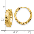 Leslie's' 14K Polished and Dia-cut Square Tube Hinged Hoop Earrings