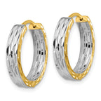 14K w/RH Polish/Dia-cut Square Tube Hinged Hoop Earrings