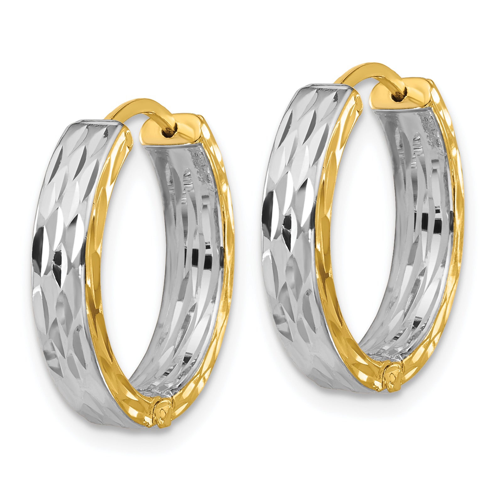 14K w/RH Polish/Dia-cut Square Tube Hinged Hoop Earrings