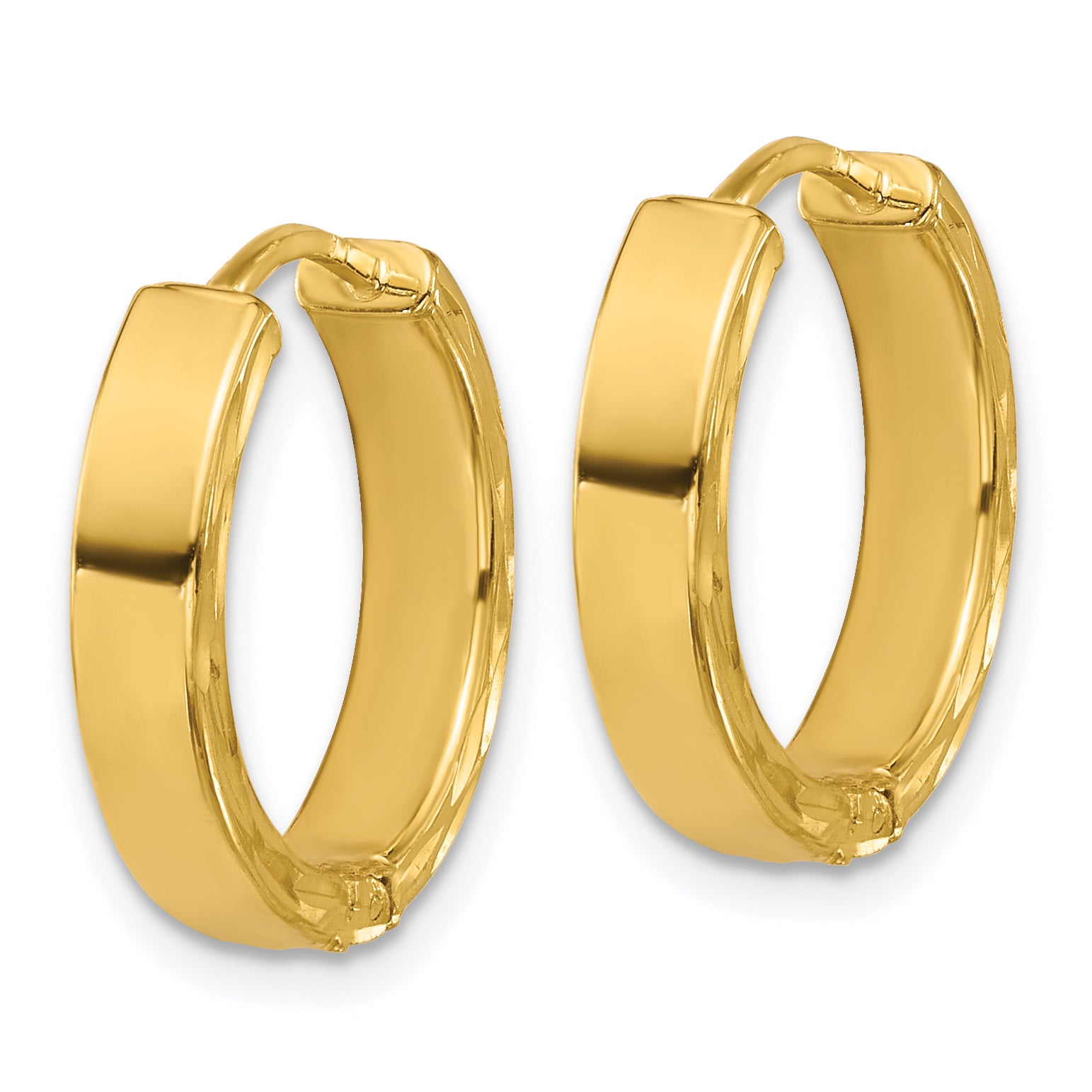 14K w/RH Polish/Dia-cut Square Tube Hinged Hoop Earrings