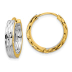 14K w/RH Polish/Dia-cut Square Tube Hinged Hoop Earrings