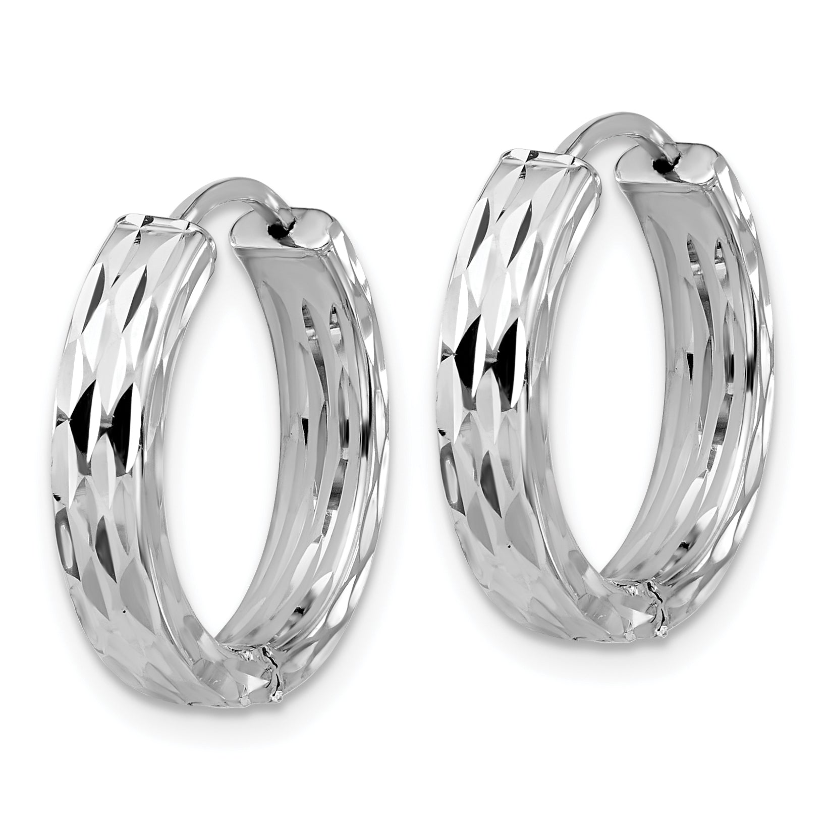 Leslie's' 14K w/Wht RH-plat Polished/Dia-cut Hinged Hoop Earrings Secondary image