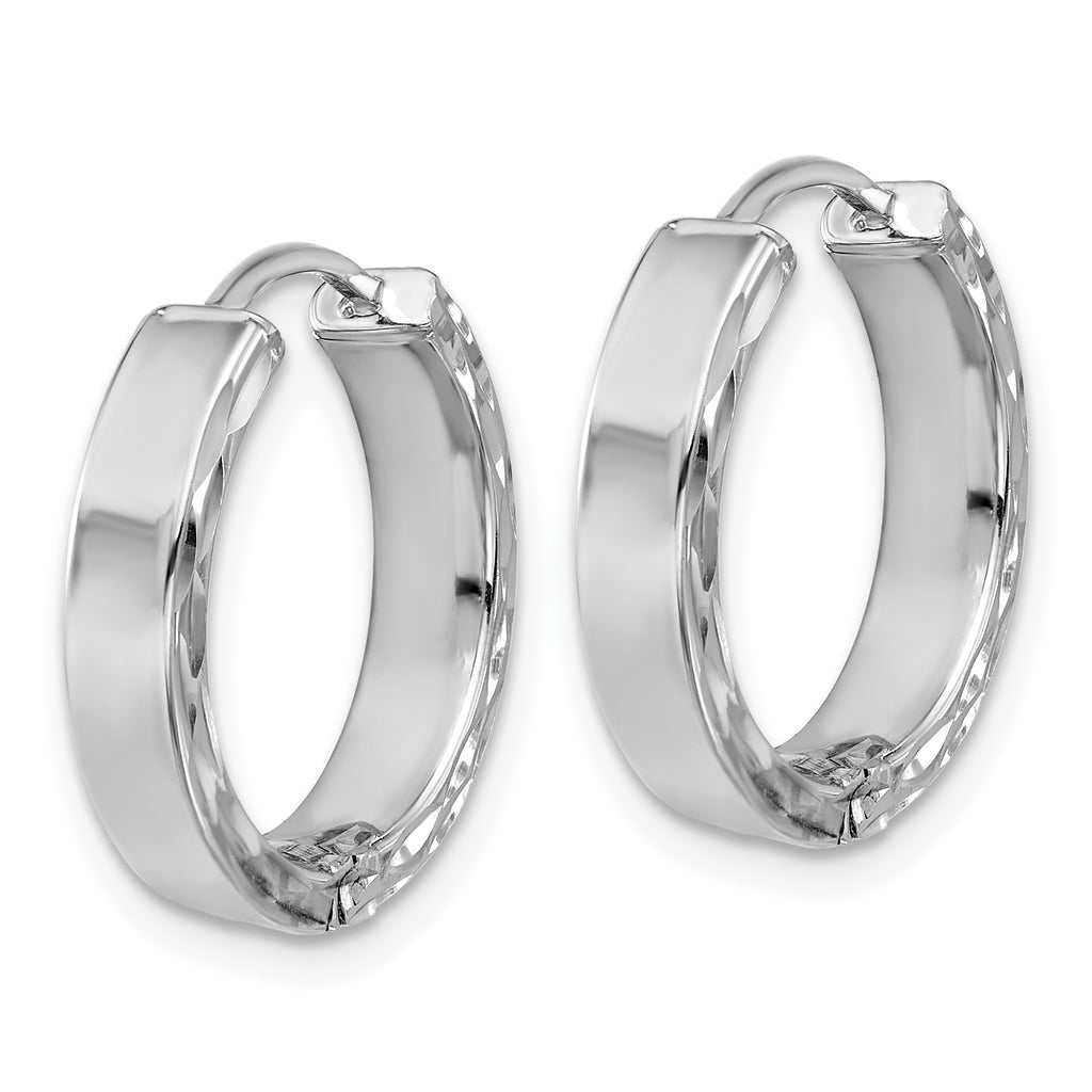 Leslie's' 14K w/Wht RH-plat Polished/Dia-cut Hinged Hoop Earrings