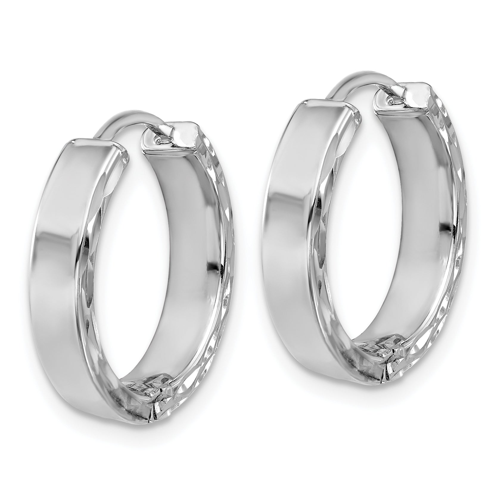 Leslie's' 14K w/Wht RH-plat Polished/Dia-cut Hinged Hoop Earrings