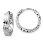 Leslie's' 14K w/Wht RH-plat Polished/Dia-cut Hinged Hoop Earrings