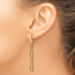 14K Polish/Texture/Dia-cut Fancy Oval Link Dangle Earrings