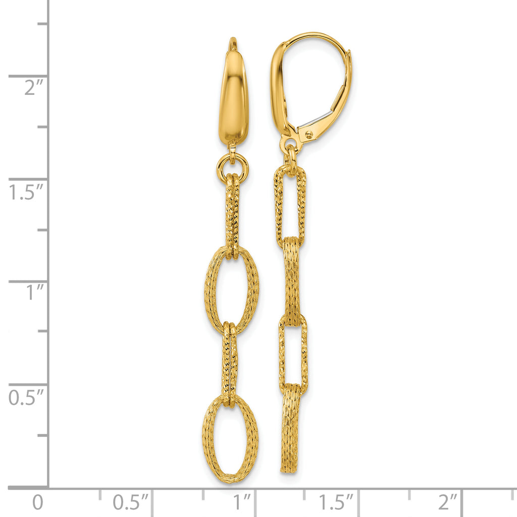14K Polish/Texture/Dia-cut Fancy Oval Link Dangle Earrings