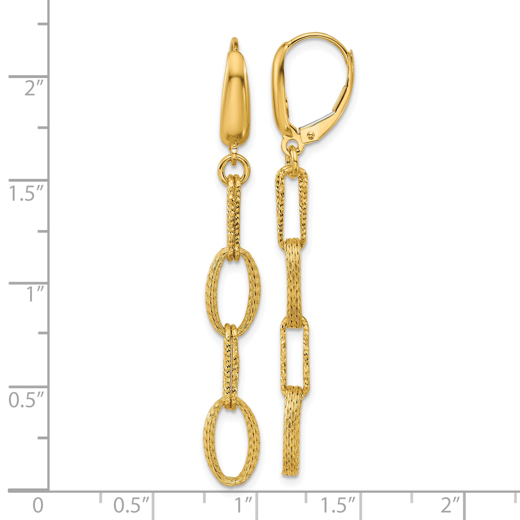 14K Polish/Texture/Dia-cut Fancy Oval Link Dangle Earrings