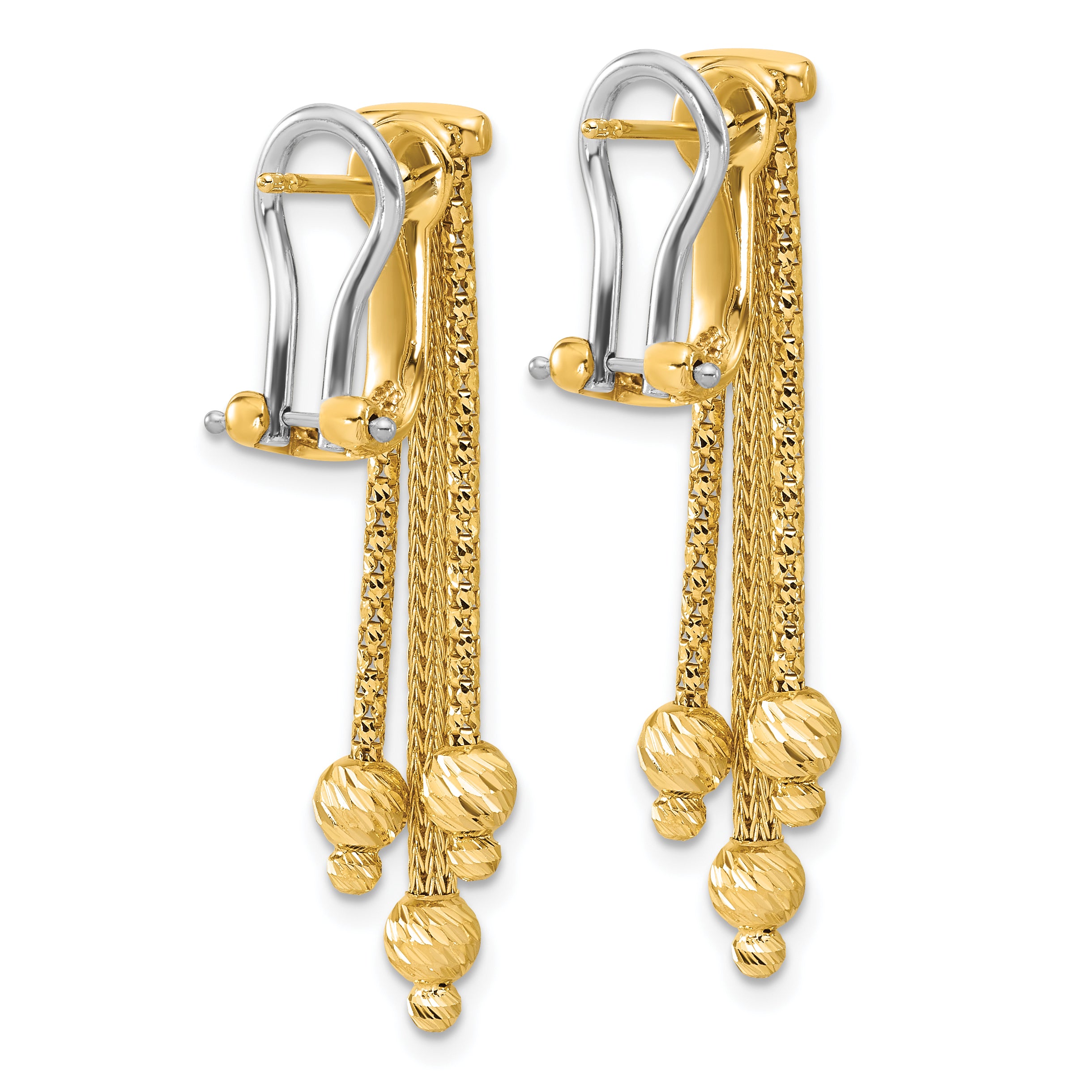 14K Polish/Texture/Dia-cut Fancy Dangle Omega Earrings