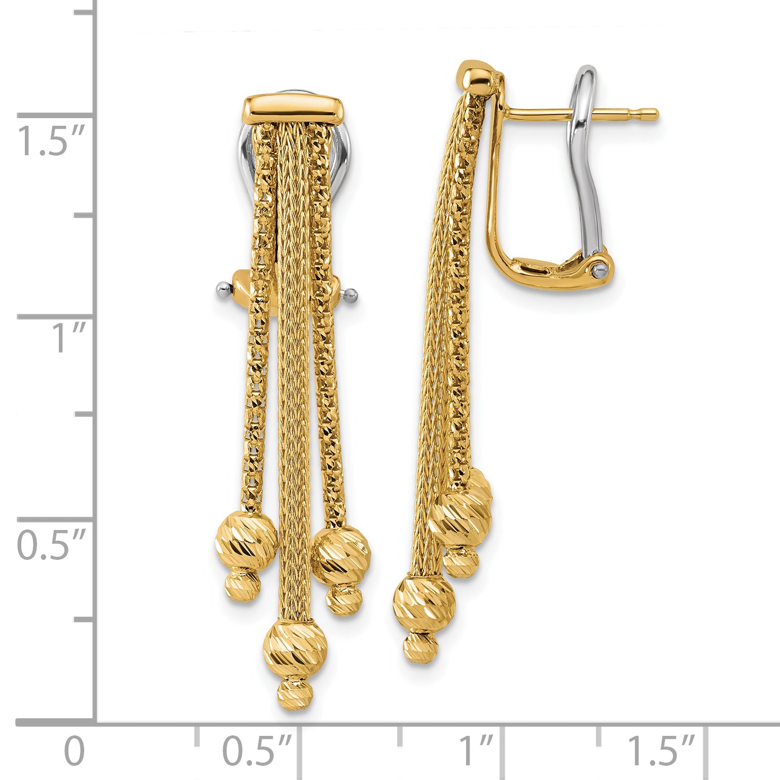 14K Polish/Texture/Dia-cut Fancy Dangle Omega Earrings