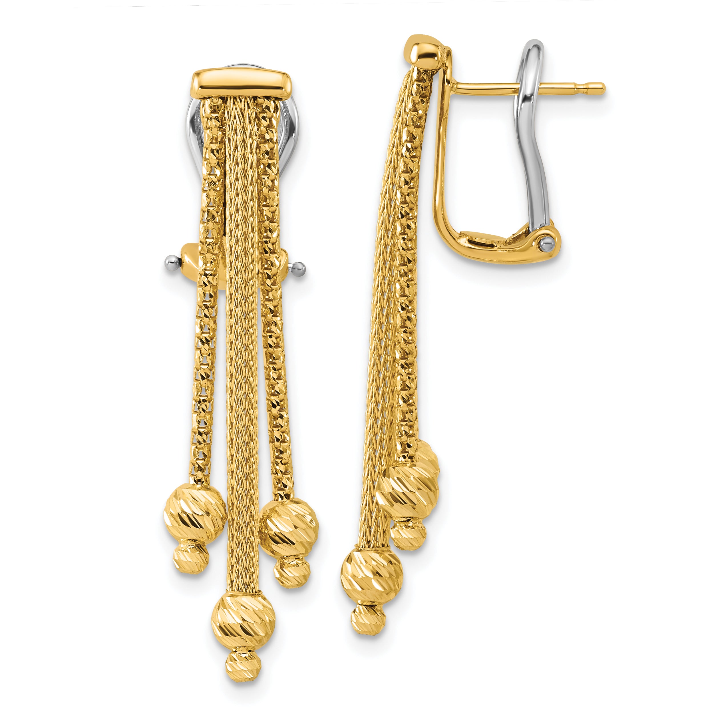14K Polish/Texture/Dia-cut Fancy Dangle Omega Earrings