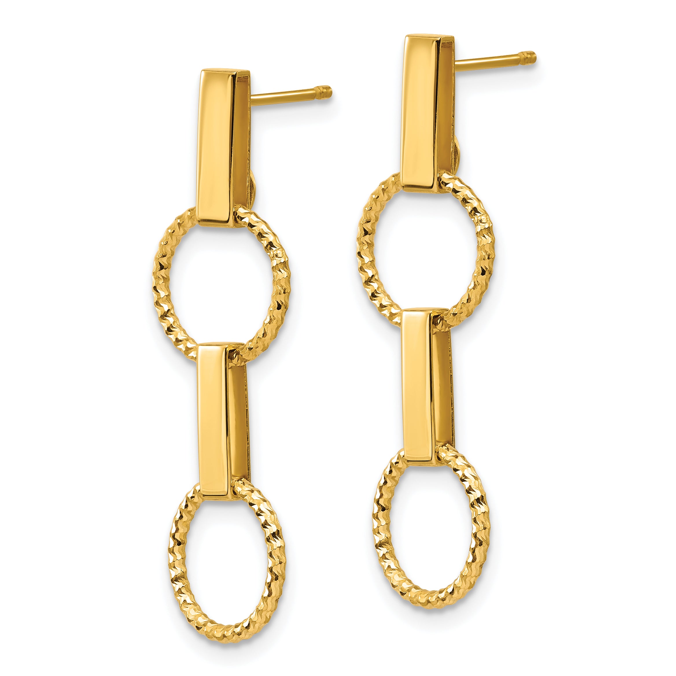 14K Polished and Diamond-cut Circle Dangle Post Earrings