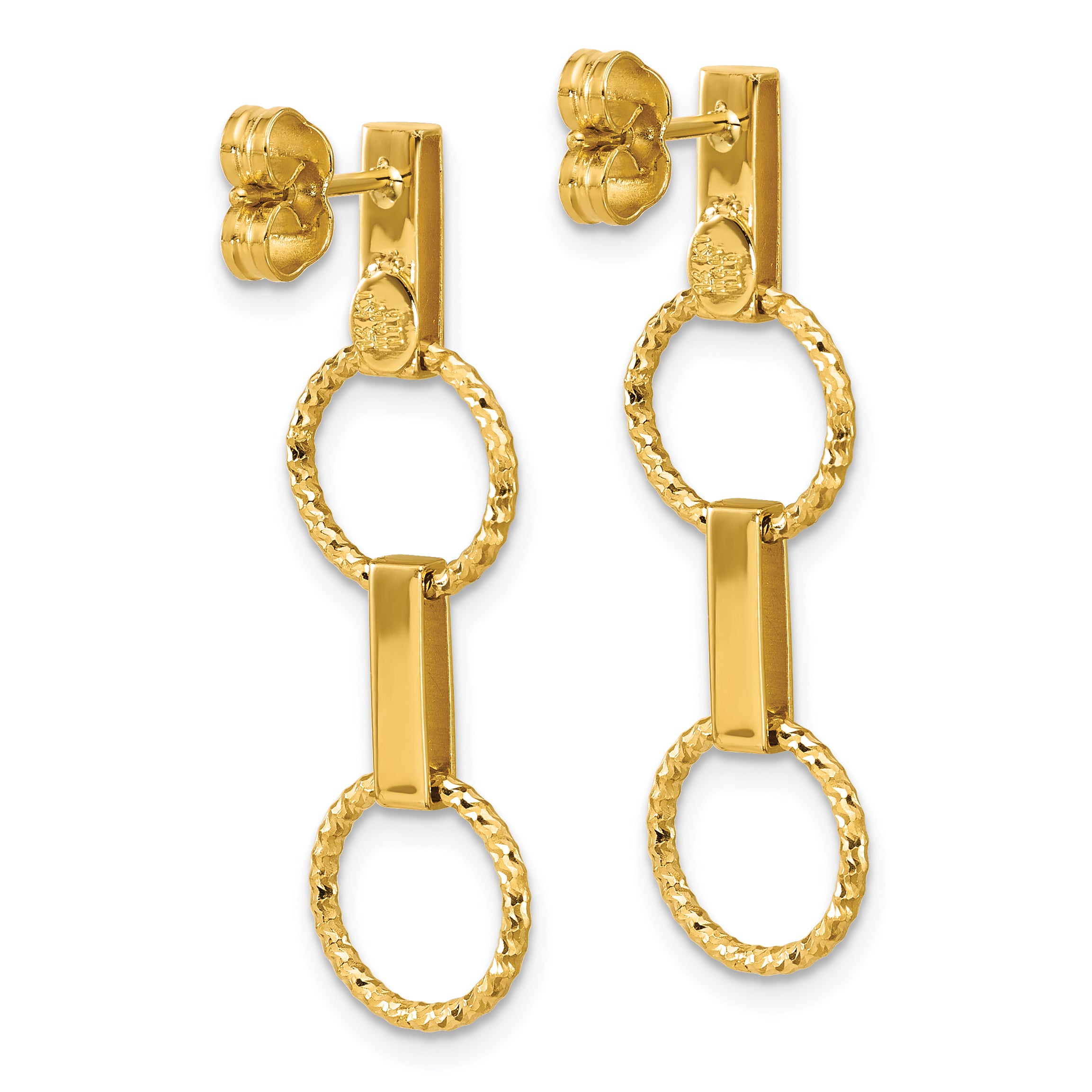 14K Polished and Diamond-cut Circle Dangle Post Earrings