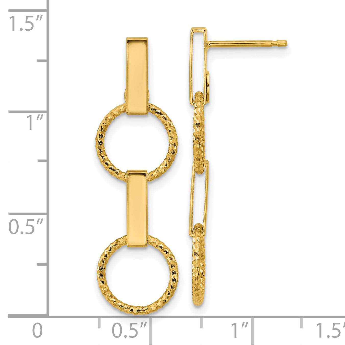 14K Polished and Diamond-cut Circle Dangle Post Earrings