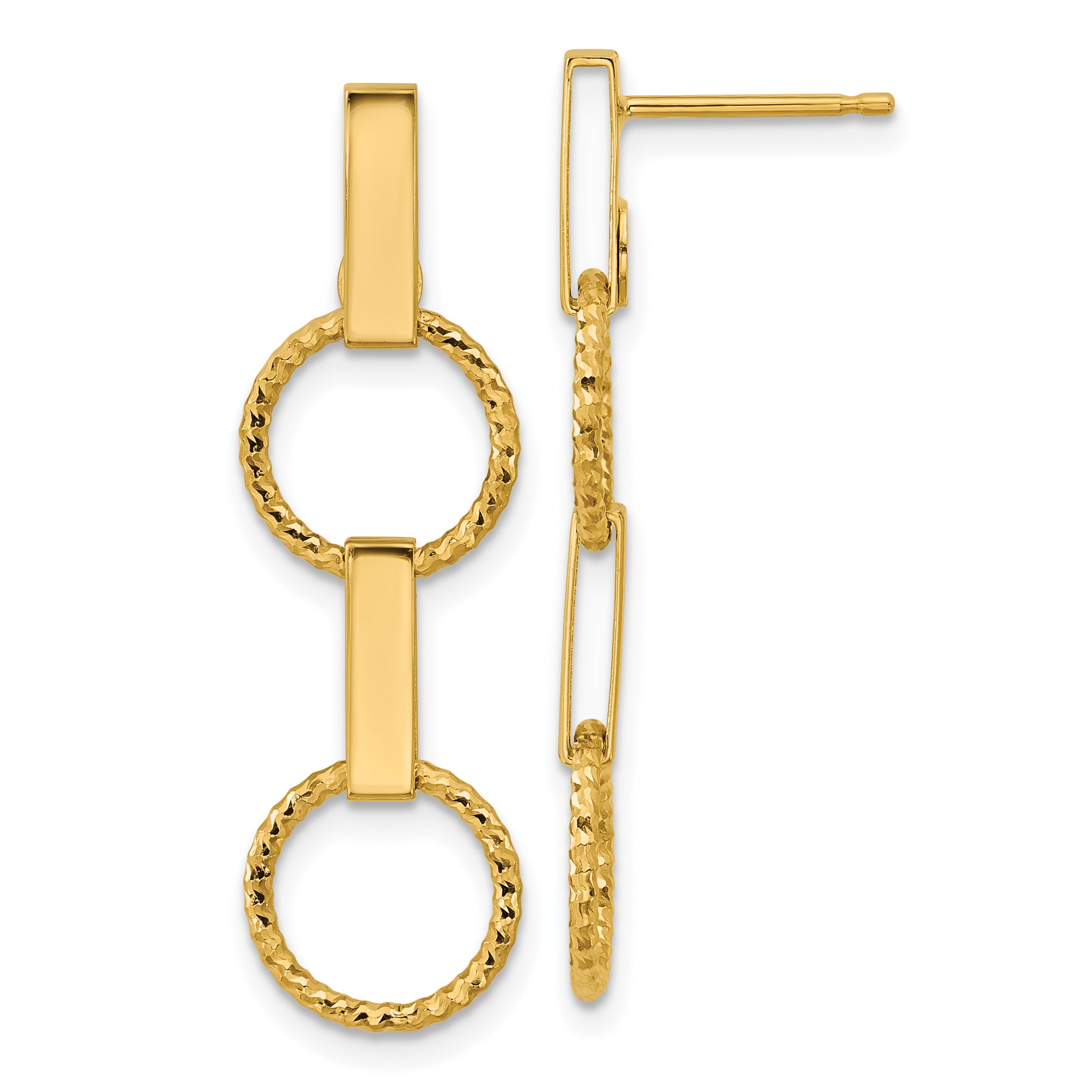 14K Polished and Diamond-cut Circle Dangle Post Earrings Main image