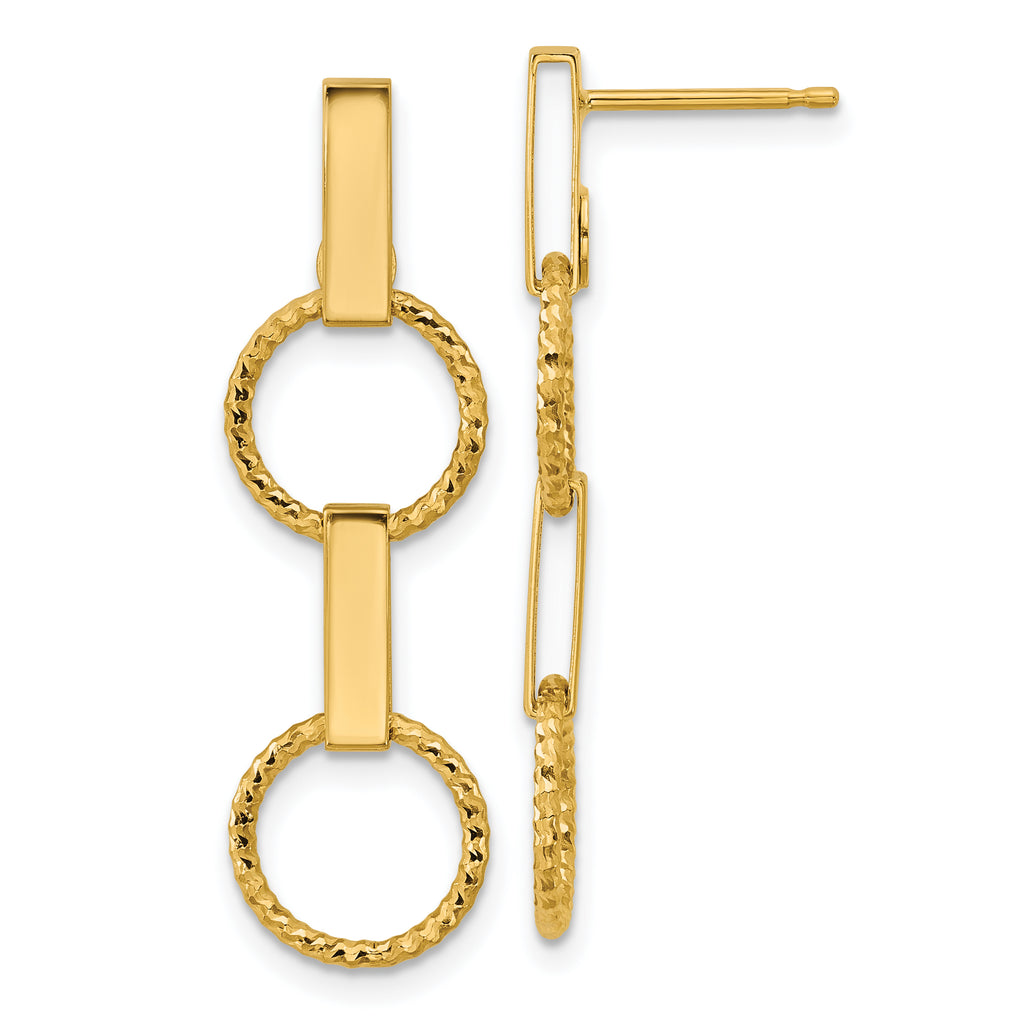 14K Polished and Diamond-cut Circle Dangle Post Earrings