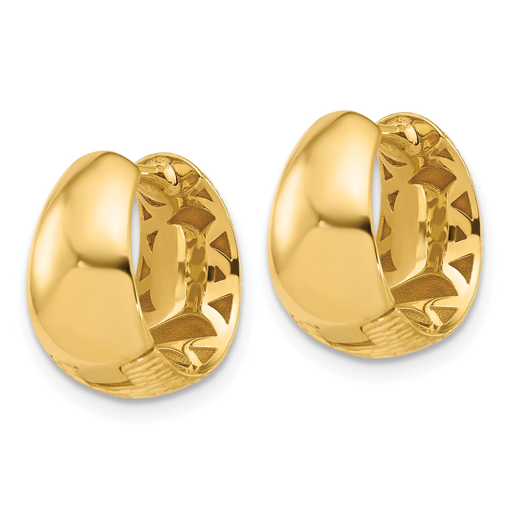14K Polished and Diamond-cut Huggie Hoop Earrings
