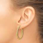 14K Polished and Textured Twisted Round Hoop Earrings