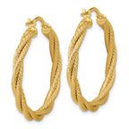 14K Polished and Textured Twisted Round Hoop Earrings
