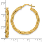14K Polished and Textured Twisted Round Hoop Earrings