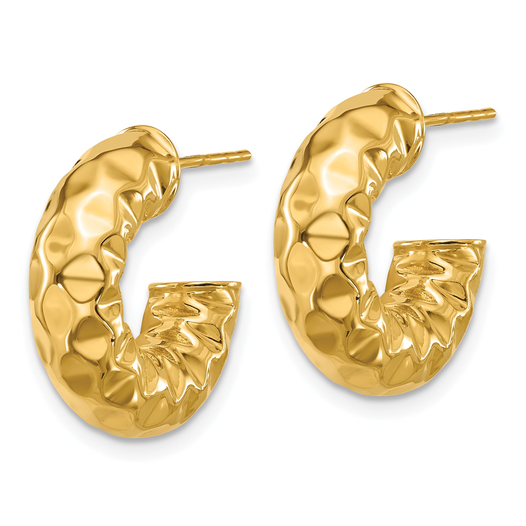 14K Polished and Hammered J-Hoop Post Earrings Secondary image