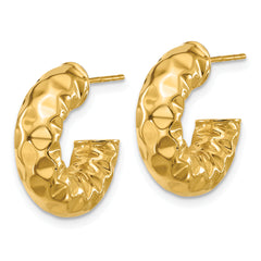 14K Polished and Hammered J-Hoop Post Earrings