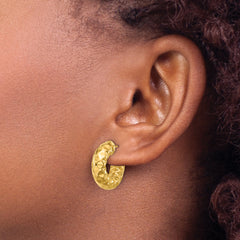 14K Polished and Hammered J-Hoop Post Earrings