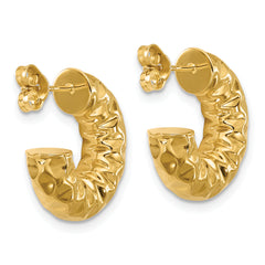 14K Polished and Hammered J-Hoop Post Earrings