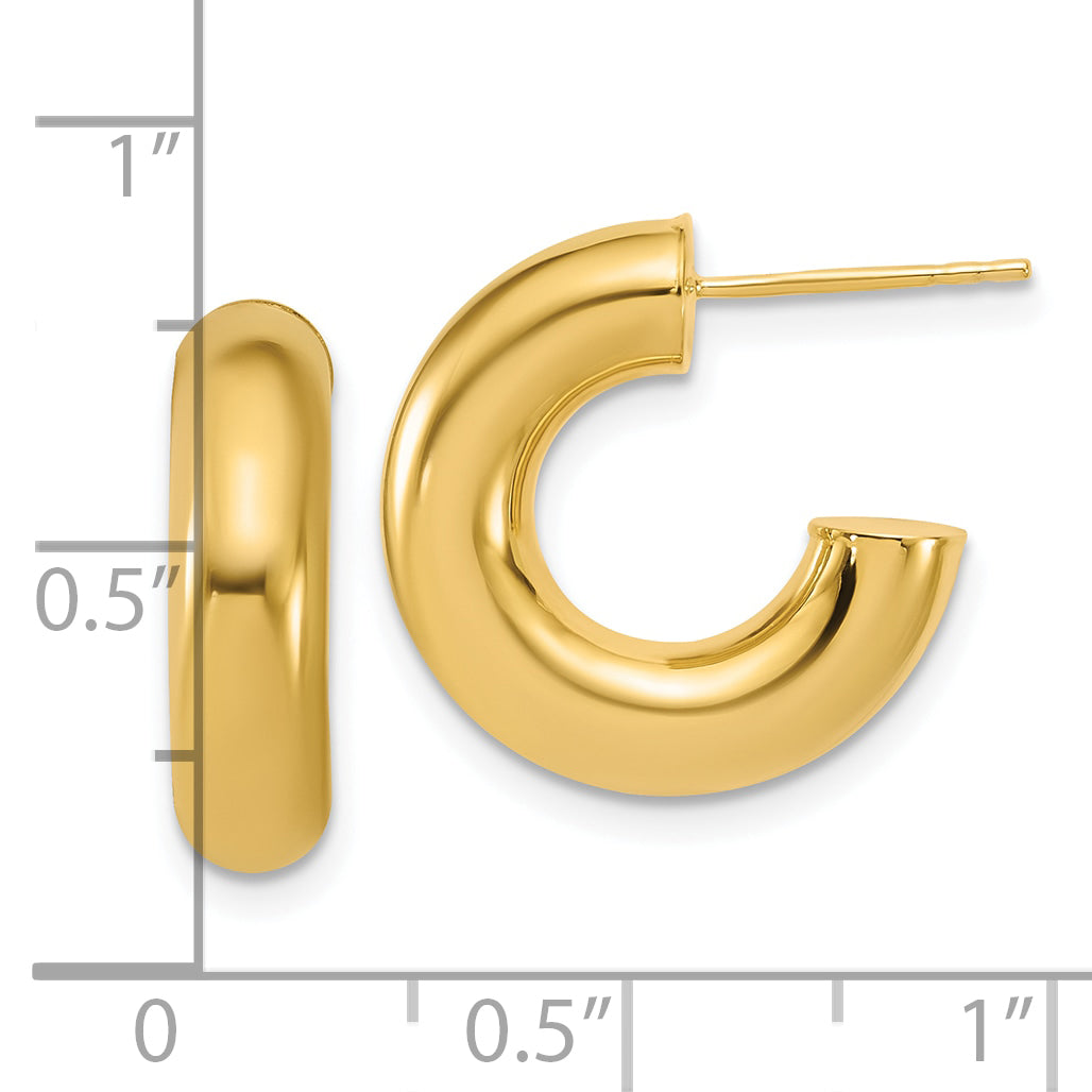 14K Polished J-Hoop Post Earrings