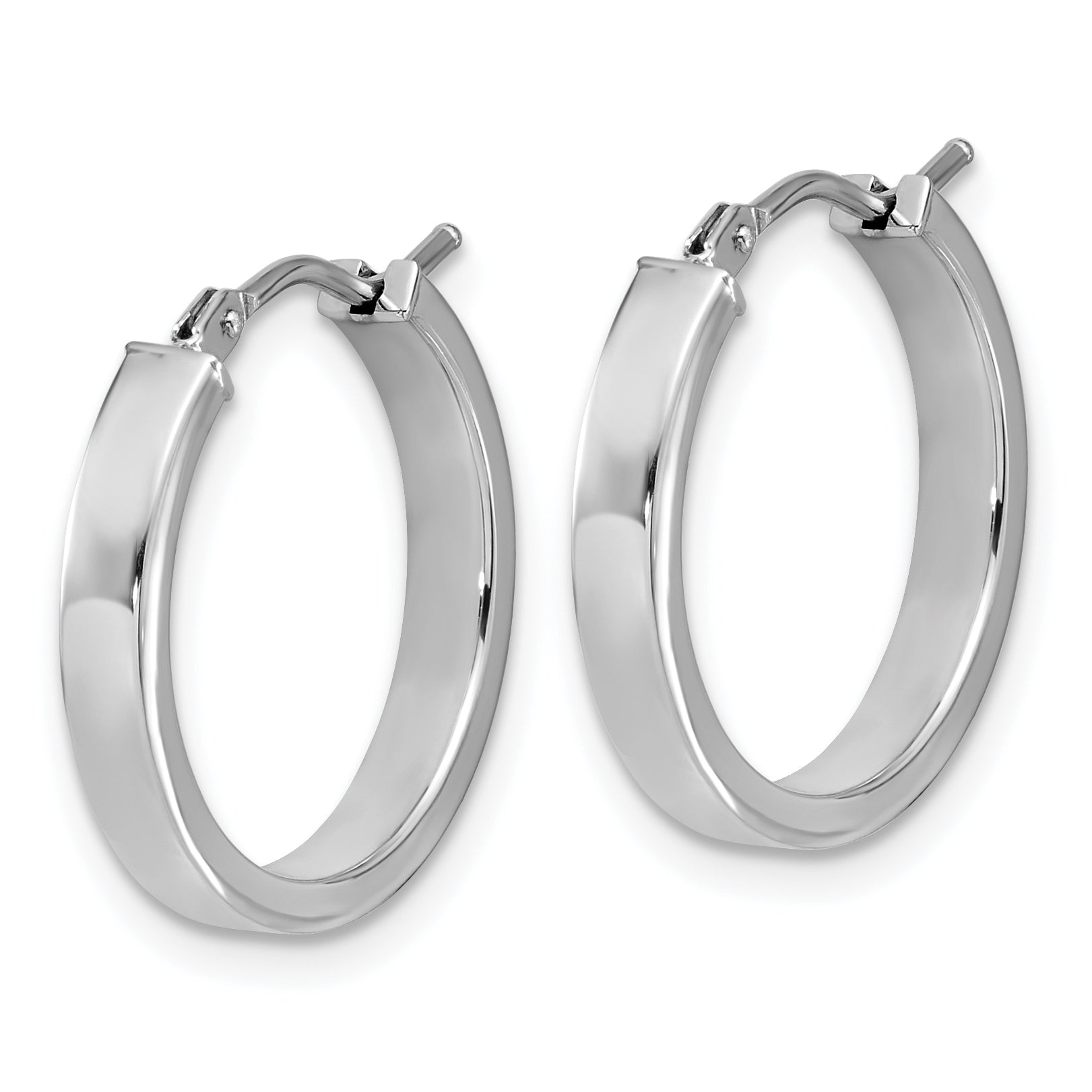 14K White Gold Square Tube Round Hoop Earrings