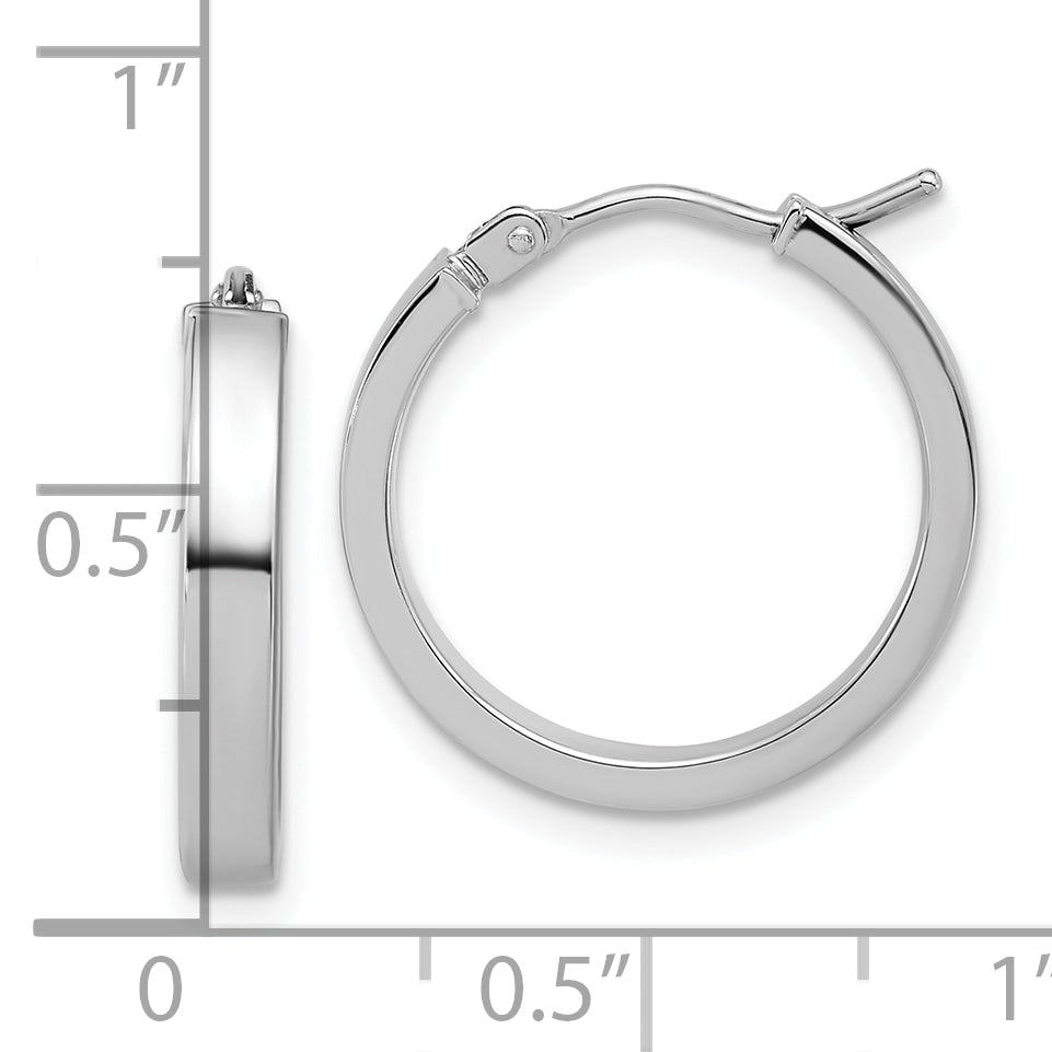 14K White Gold Square Tube Round Hoop Earrings