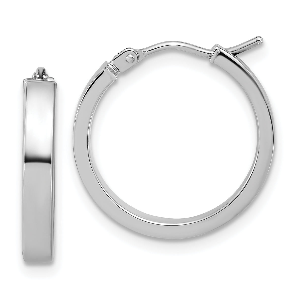14K White Gold Square Tube Round Hoop Earrings