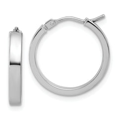 14K White Gold Square Tube Round Hoop Earrings